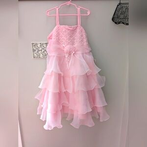 Pink Ruffled Dress with Floral Accent